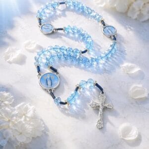 Terço de Cristal Azul Nossa Senhora das Graças